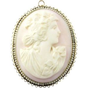 Vintage 14K Yellow Gold Rose Cameo Brooch Pendant #1547